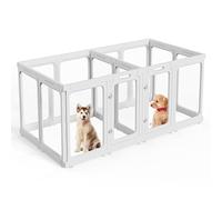 SISKEYCOOC Parque para cachorros de plástico acrílico transparente, 60 cm/75 cm, con puerta, fácil de limpiar, caño para cachorros para apartamentos (blanco, 75 cm de altura, 12 + 2 (14 unidades)