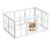 SISKEYCOOC Parque para cachorros de plástico acrílico transparente de 60 cm/75 cm, parque para cachorros con puerta, fácil de limpiar, caño para cachorros para apartamentos (blanco, forma de ventana