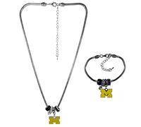 Siskiyou Sports NCAA Michigan Wolverines - Juego de collar y pulsera con cuentas europeas. Colores del equipo, talla única