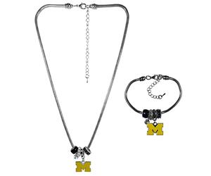 Siskiyou Sports NCAA Michigan Wolverines - Juego de collar y pulsera con cuentas europeas. Colores del equipo, talla única