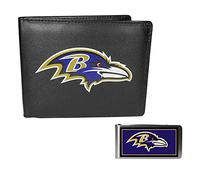 Siskiyou Sports NFL Baltimore Ravens - Cartera Plegable de Cuero y Clip para Dinero de Color, Color Negro, Talla única