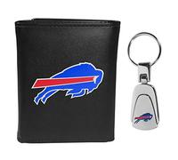 Siskiyou Sports NFL Buffalo Bills Mens Tri-Fold Wallet & Steel Key Chain, Black, One Size