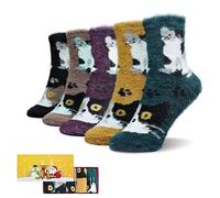 SISOSOCK Calcetines peludos para mujer, lindos calcetines de pata de gato para mujer, calcetines de invierno esponjosos y acogedores con caja de regalo para mujeres y niñas, Multicolor-dm-cat, 35.5 EU
