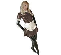 Sissy Cosplay Anime Clubwear Long Puff Sleeve Dress Wetlook Latex Servant Uniform Black And White Apron Sexy Lolita Maid Dresses,Dark Brown,XL