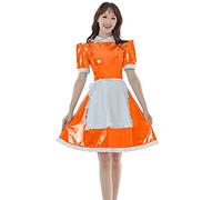 Sissy - Disfraz francés para mujer, vestido sexy de anime, cosplay, manga corta, uniforme de sirvienta, talla grande, naranja, talla 4XL