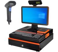 Sist-ema POS de caja registradora inteligente con pantalla dual de 15,6 pulgadas, PC táctil e impresora de recibos integrada para pequeñas empresas y minoristas.