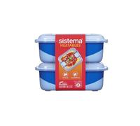 Sistema 100% hermético Heatables recipiente para alimentos apto para microondas con ventilaciones de fácil apertura, apto para lavavajillas, 1L rectangular, Lazuli, paquete de 2