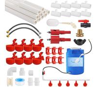 Sistema automático de riego de pollo, juego completo, fácil instalación, válvula flotante, sistema de taza de agua de aves de corral a prueba de fugas, kit de riego automático de pollo con mangueras