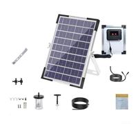 Sistema automático de riego por goteo solar, dispositivo de riego temporizado para jardín, kit exterior ABS con manguera de 30 m, 30 emisores, negro (azul)