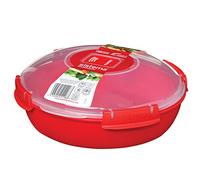 Sistema bol o recipiente redondo para alimentos para microondas | Vaporera para alimentos de 1,3 l | Rojo/transparente