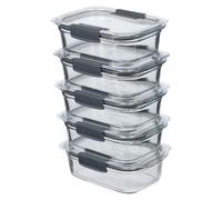 Sistema Brilliance Recipientes de vidrio para preparación de comidas 757 ml, pack de 5, 100% herméticos y a prueba de fugas