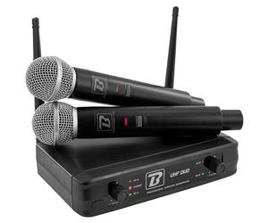Sistema Completo inalámbrico UHF BoomToneDJ UHF Duo - 2 micrófonos dinámicos de Mano - Doble Canal - 663.5 y 682.2 MHz. Ideal para Canto, discurso, Karaoke, animación.