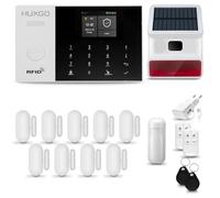 Sistema de Alarma inalámbrico con Sirena Solar Exterior WiFi + gsm 4G | Kit de Alarma con 1 Sensor de Movimiento y 9 alarmas de Puerta/Ventana | Idioma Español | HUXGO® HXA005