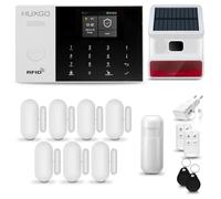Sistema de Alarma inalámbrico con Sirena Solar Exterior WiFi + gsm | Kit de Alarma con 1 Sensor de Movimiento y 7 alarmas de Puerta/Ventana | Idioma Español | HUXGO® HXA005