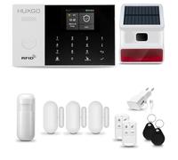 Sistema de Alarma inalámbrico con Sirena Solar Exterior WiFi + gsm | Kit de Alarma con 1 Sensor de Movimiento y 3 alarmas de Puerta/Ventana | Idioma Español | HUXGO® HXA005