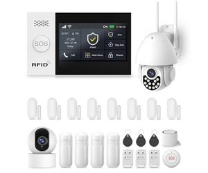 Sistema de Alarma inalámbrico para el hogar con cámara, Sistema de Alarma de Seguridad WiFi + 4G con Pantalla táctil de 4,3 Pulgadas, sin cuotas mensuales para la casa, Funciona con Alexa