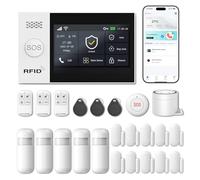 Sistema de Alarma inalámbrico para el hogar, Sistema de Alarma de Seguridad WiFi + 4G con Pantalla táctil de 4,3 Pulgadas, sin Cargos mensuales para la casa, Funciona con Alexa