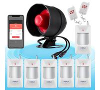 Sistema de Alarma WiFi, Sistema de Alarma Inalámbrico de 120 dB para la Seguridad del Hogar con Sirena, 6*Sensores de Movimiento Gratuitos y Mando a Distancia para Cobertizo y Garaje