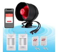 Sistema de Alarma WiFi, Sistema de Alarma Inalámbrico de 120 dB para la Seguridad del Hogar con Sirena, 2*Sensores de Movimiento Gratuitos y Mando a Distancia para Cobertizo y Garaje
