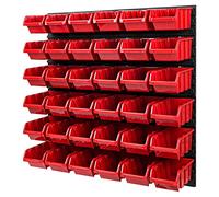 Sistema de almacenamiento apilable, 772 x 780 mm, estantería de pared, 36 unidades, con agujeros para herramientas, estante para verter (rojo)