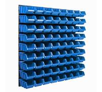 Sistema de almacenamiento de pared, 770 x 780 mm, 72 unidades, cajas apilables, cajas de almacenamiento de visión, placas de pared extrafuertes, estantería ampliable, estantería de taller