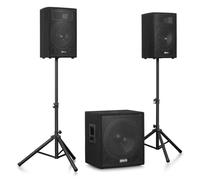Vonyx VX1218BT - Pack de Sonido con Sub 12" BT + 2 satelites + Soportes | Incluye 2.1 altavoces y subwoofer, soportes incluidos y mando a distancia, para eventos y presentaciones
