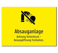 Sistema de aspiración - Atención a presión negativa - Apertura de aspiración libre - Señal de aluminio A5: 210 x 148 mm - Con gráfico y texto