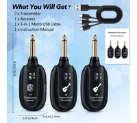 Sistema de audio inalámbrico UHF para guitarra y bajo, 2