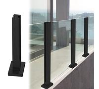 Sistema de barandilla de balaustrada de vidrio, poste de vidrio negro para balcón, terraza y suelo de hormigón, poste de valla de madera, instalación de vidrio para interiores y exteriores