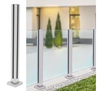 Sistema de barandilla de escalera de vidrio de acero inoxidable 304, barandilla cuadrada de metal plateado, adecuada for escaleras, terrazas y jardines.(Corner Post,Height-85cm/33.5in)