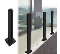 Sistema de barandilla de vidrio para balaustrada - Poste de vidrio negro para balcón, poste de valla de madera para suelo de hormigón, sistema de fijación de vidrio para uso en interiores y exteriores