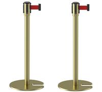 Sistema de barrera de cinturón retráctil, 2 soportes de acero inoxidable con base en U pesada, control de multitudes para eventos, teatros, fiestas y exposiciones (plateado)