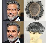 Sistema de cabello humano para hombre, tupé, parte superior fina con NPU alrededor de la peluca de hombre, protesis capilar de cabello europeo, 1B OFF mezcla de negro 60% de cabello gris (10 x 8, 1B