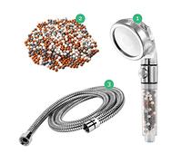 Sistema de cabezal de ducha original StoneStream® EcoPower, filtro iónico tipo spa para suavizar y ahorrar agua, con botón EcoStop para duchas no eléctricas, kit de valor 3 en 1