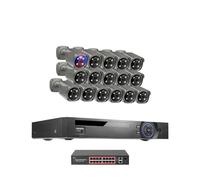 Sistema de cámara de seguridad H.265 de 32 canales, 4K y 8 MP, con detección facial, inteligencia artificial, visión nocturna a todo color, kit de videovigilancia CCTV POE.(4T,32CH NVR 16 Cameras)