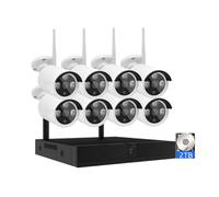 Sistema de cámara de seguridad inalámbrica WiFi HD de 8 canales de 6 MP con disco duro de 2 TB, kit NVR de cámara de vigilancia para el hogar H.265+ para exteriores con audio, visión nocturna,