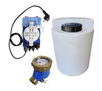 Sistema de cloración de agua completo con tanque 50 lt y contador lanza pulsos 1"