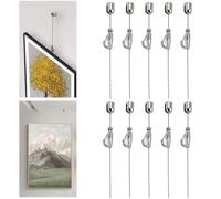 Sistema de colgado de cuadros Clip-Rail Gallery, 10 piezas Art Rail System pared techo cable invisible cadena plateada acero alambre transparente 0,5-3, m(Steel Wire,0.5m(19.6in))