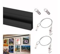 Sistema de colgado de cuadros Clip-Rail Gallery, Sistema for colgar cuadros, kit de rieles 1,5 m, multicolor, cables 0, a 3 , capacidad for 66 libras(Black,6.5"/2m Cable)