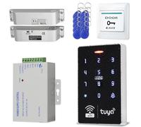 Sistema de Control de Acceso + Alimentación de 12V DC+Botón de Apertura de Puerta+Cerradura eléctrica,10 llaveros de identificación (125kHz),Apto para hogares,oficinas,Apartamentos y hoteles