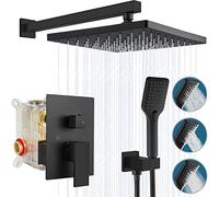 Sistema de ducha Cabeza lluvia mate de baño negro de grifo de baño negro Monte de pared con balance de presión en bruto ABS Handheld y 10 pulgadas de lluvia de 2 vías Kit de borde del grifo LWX