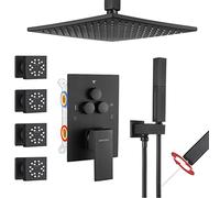Sistema de ducha Cabezal de grifo Matte negro, arco de desviación de botones de botón con 2 en 1 portátil, montaje en techo de 10 pulgadas con 4 pcs modos de 2 pulgadas para camiones corporales de 2