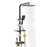 Sistema de ducha completo negro y dorado, ducha de lluvia con grifo, ducha de mano y pistola de pulverización de alta presión, set de ducha regulable en altura 75-120 cm, 30 x 20 cm, spray superior