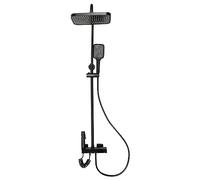 Sistema de ducha con 3 modos, alcachofa de mano, latón, color negro | Ducha de lluvia, panel de ducha, 27,5 cm, spray superior, 3 tipos de chorro, cartucho de cerámica, NPT 1/2, 85-120 cm