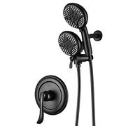 Sistema de ducha con cabezal de ducha de mano y juego de grifo combinado de ducha de lluvia, grifo de ducha doble 2 en 1, desviador de agua de 3 vías en negro mate