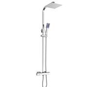Sistema de ducha con termostato, 40 x 40 cm, montaje empotrado, columna de ducha, grifo de ducha, alcachofa de lluvia, acero inoxidable, altura ajustable, barra de ducha