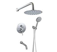 Sistema de ducha de 3 funciones Set de ducha redonda Cabezal de lluvia y cabezal de ducha portátil Kit de ducha de lluvia drogando Gold_12 en (un 8 pulgadas) Aqiong