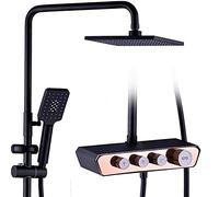 Sistema de ducha de batería de ducha de baño Negro 9 In Square Rain Shower Head 3 Mode Button de ducha a mano Sistema de toque Sistema de toque Moderno para el baño A, un