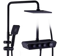Sistema de ducha de batería de ducha de baño Negro 9 In Square Rain Shower Head 3 Mode Button de ducha a mano Sistema de toque Sistema de toque Moderno para el baño A, un
