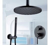 Sistema de ducha de latón macizo, grifo de baño negro mate, cabezal de ducha de 8-12 ", montaje en techo, desviador, brazo mezclador, juego de grifo de ducha de mano